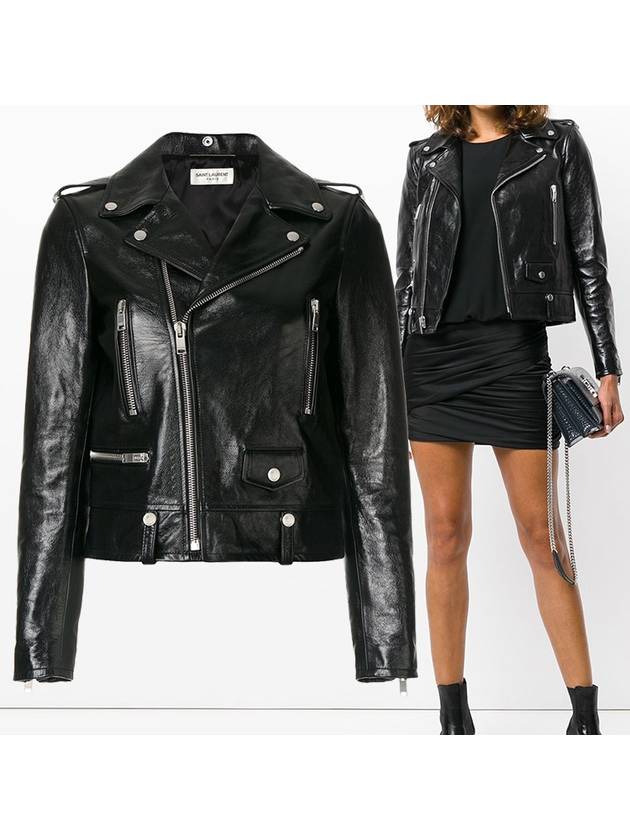 Luxury Saint Laurent Classic Leather Biker Jacket Black