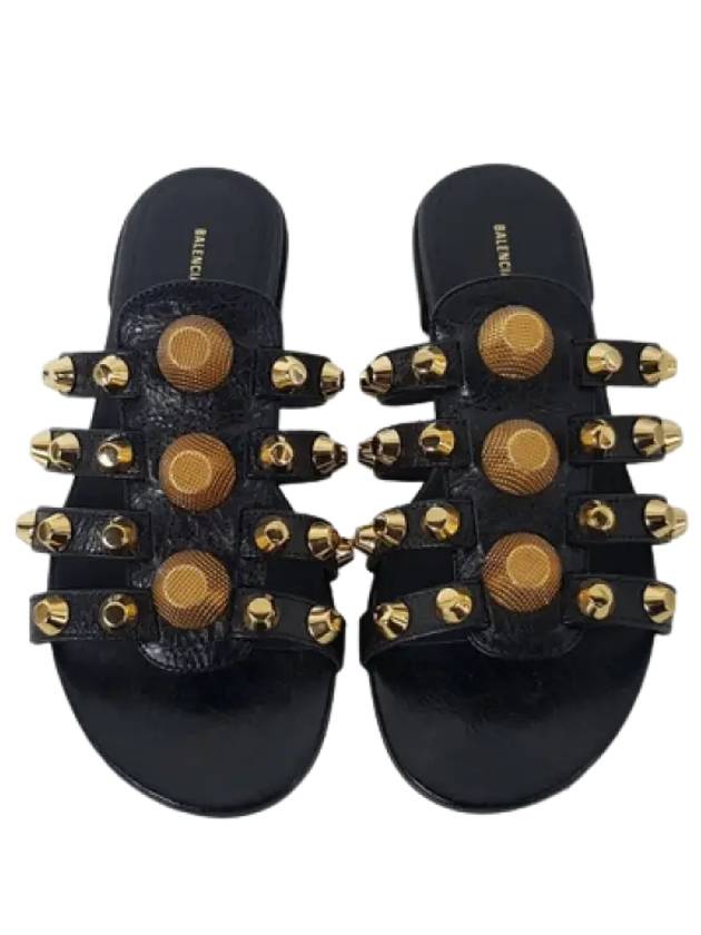 Luxury Balenciaga Gold Stud Slippers Black
