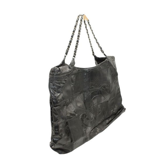 Luxury Chanel Black Leather Patchwork Tote With Silver Tone Chain 2013-2014