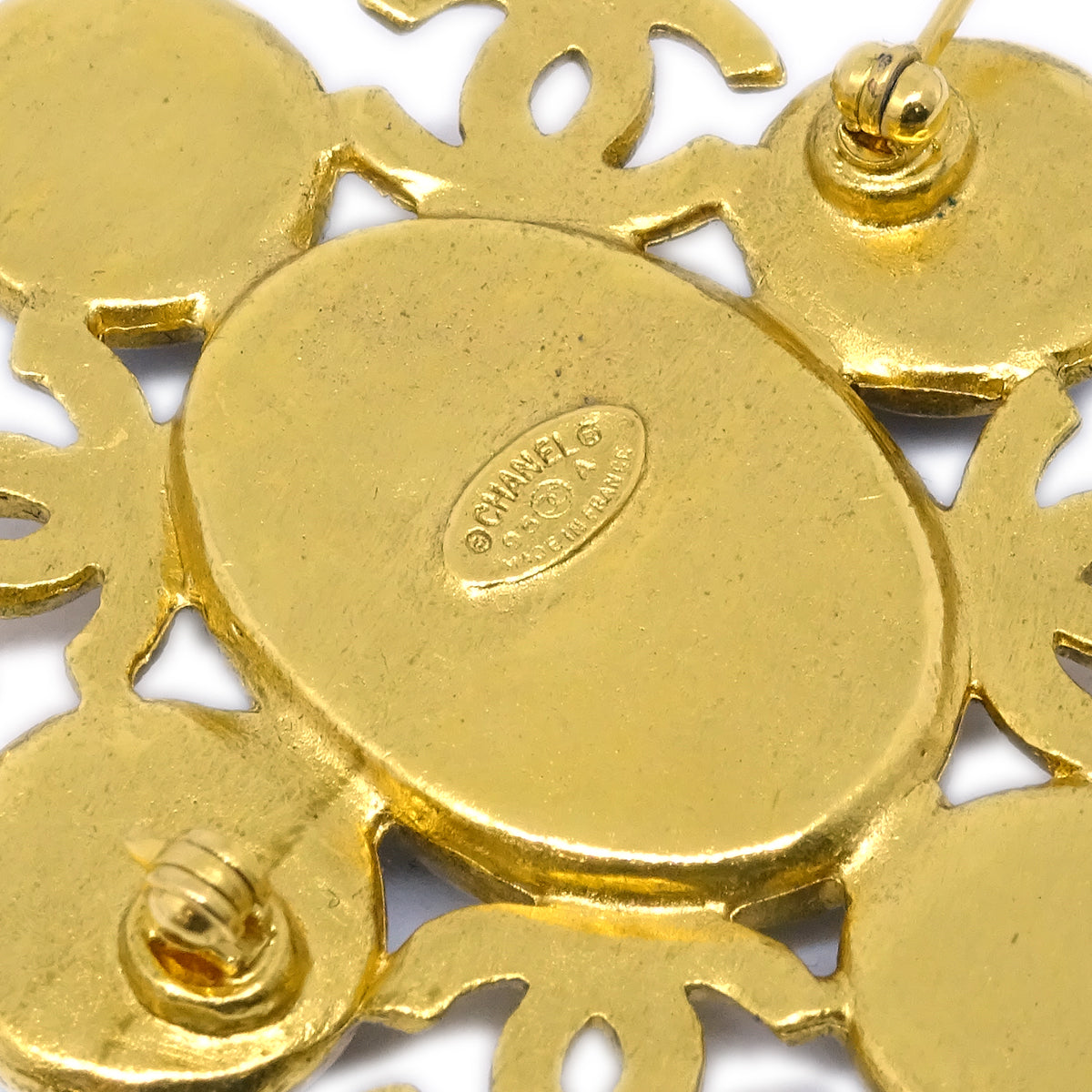 Chanel Stone Brooch Pin Gold Blue 95A