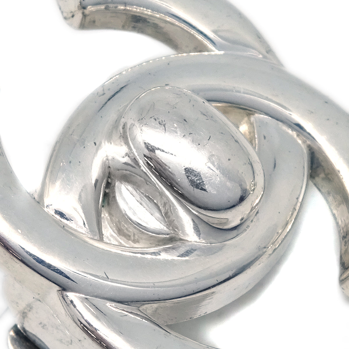 Chanel CC Turnlock Earrings Clip-On Silver Large 97A