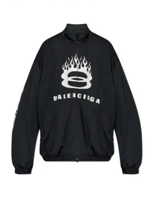 Luxury Balenciaga Flame Print Zip-Up Jacket Black