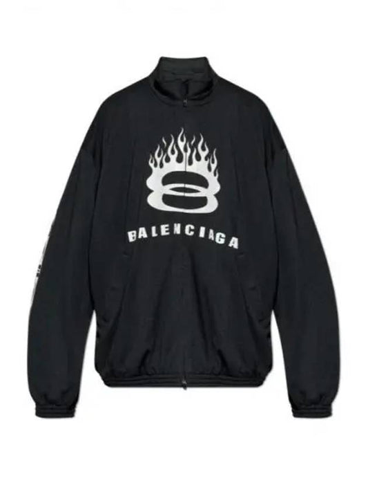 Luxury Balenciaga Flame Print Zip-Up Jacket Black
