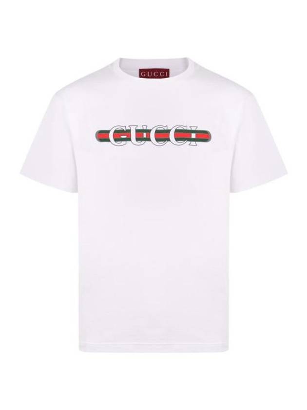Luxury Gucci Trending 2025 Web Print Cotton Short Sleeve T-Shirt White