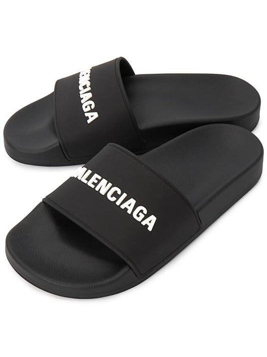 Luxury Balenciaga Logo Slippers Black