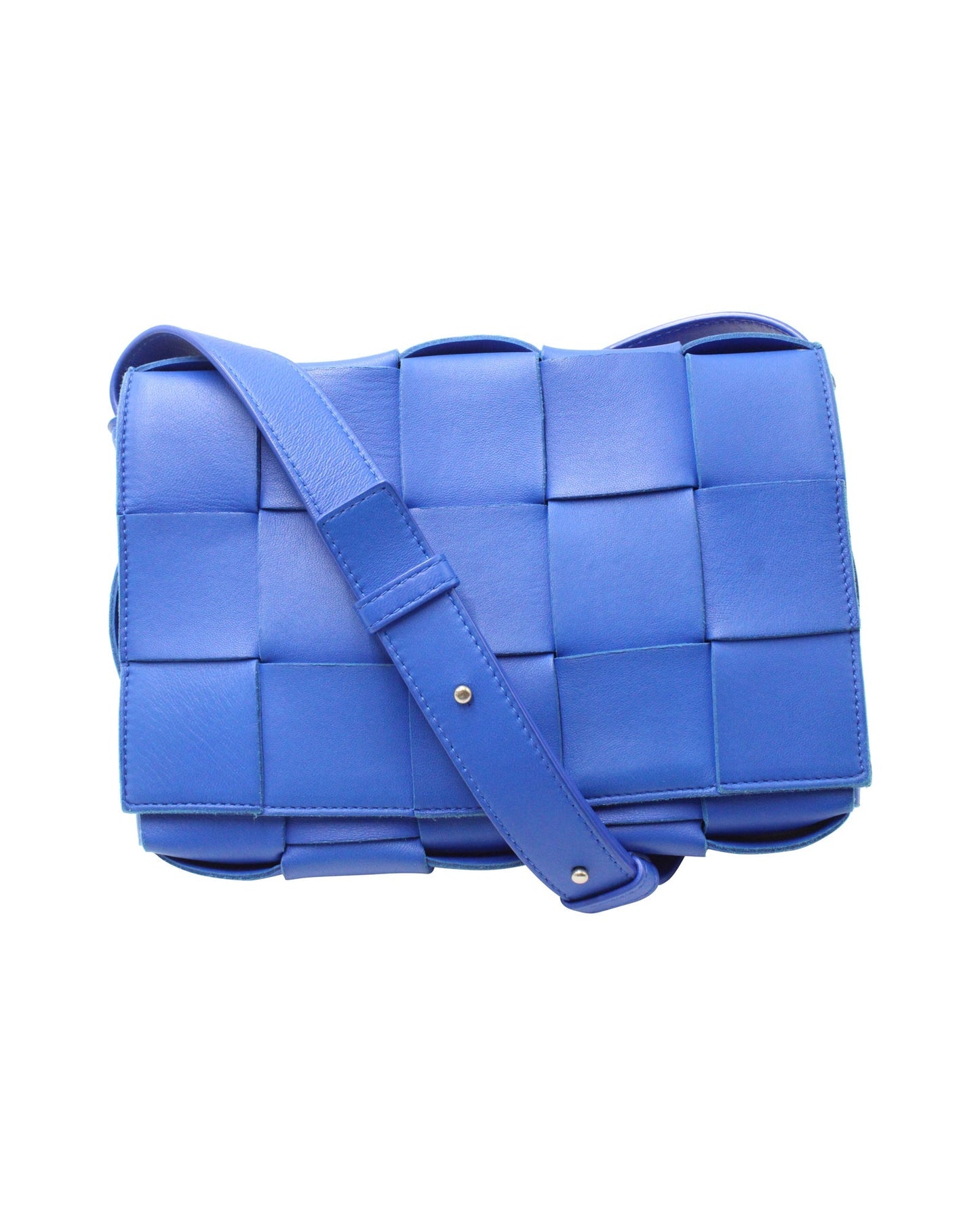 Luxury Bottega Veneta Cassette Bag in Blue Lambskin Leather