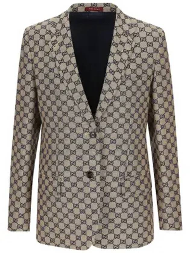 Luxury Gucci Trending 2025 GG Linen Blend Canvas Jacket Beige