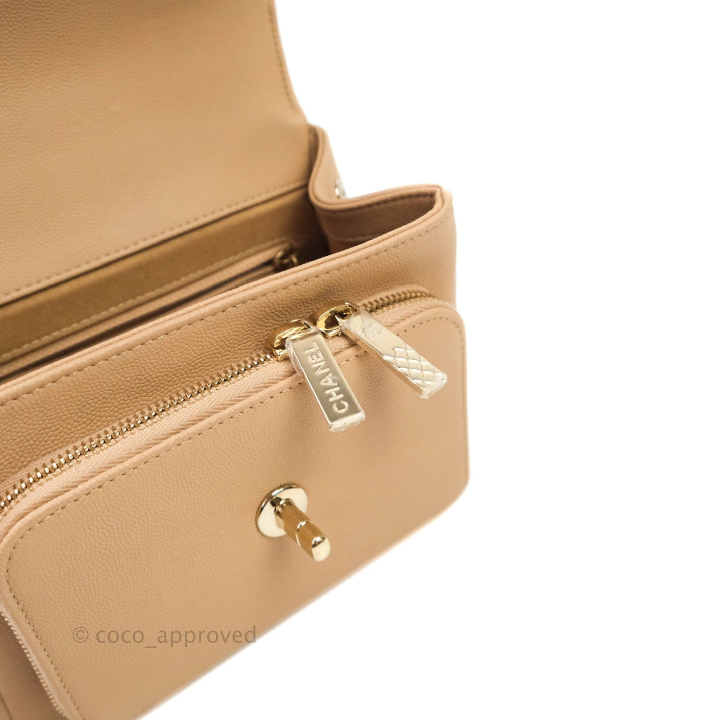 Chanel Quilted Small Business Affinity Flap Beige Caviar Light Gold Hardware