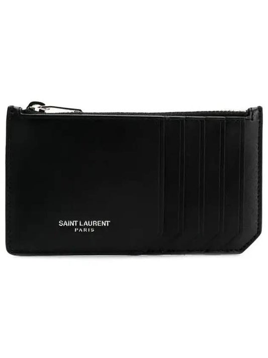 Luxury Saint Laurent Lizard Pattern Embossed Fragment Zipper Card Wallet Black