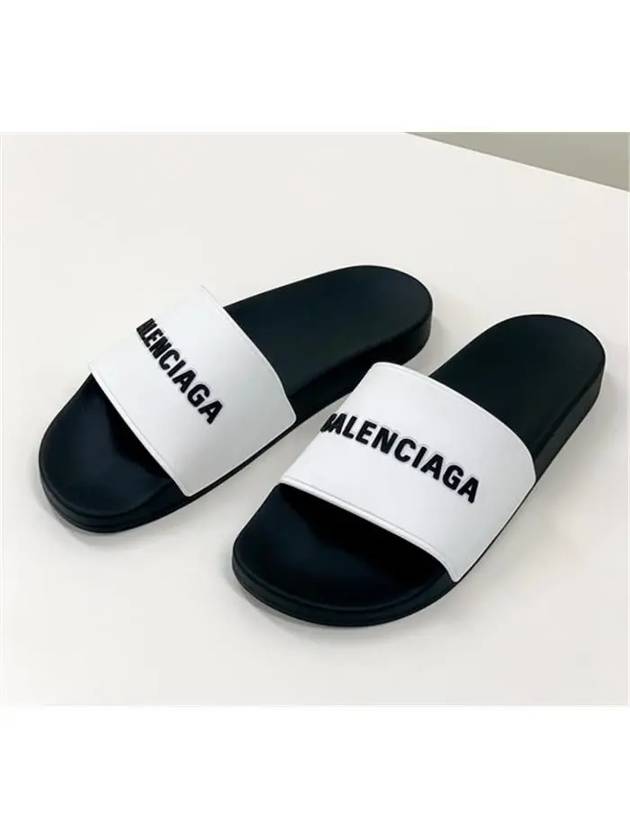 Luxury Balenciaga Logo Pool Slippers White