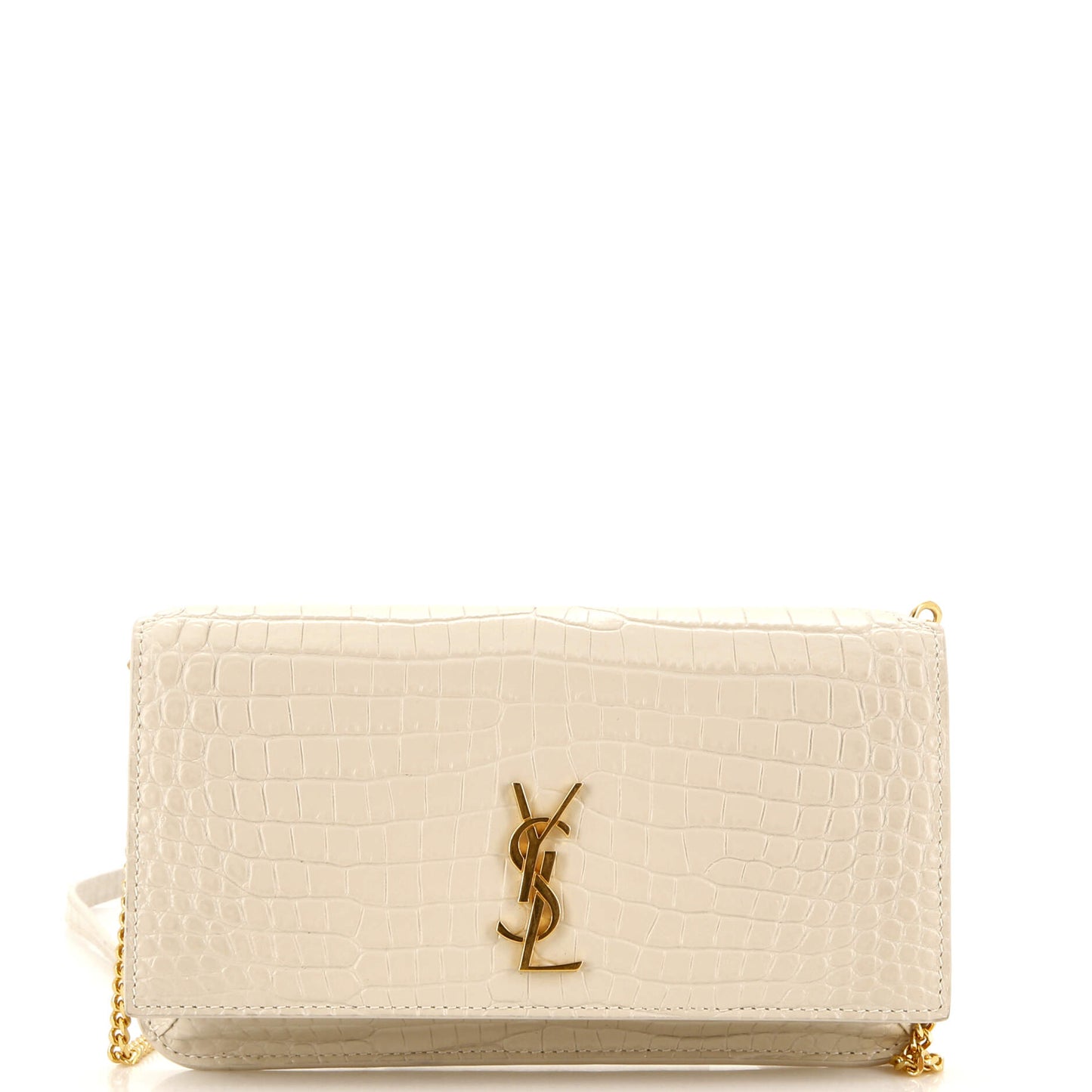 Luxury Saint Laurent Classic Monogram Phone Holder Shoulder Bag Crocodile Embossed Leather