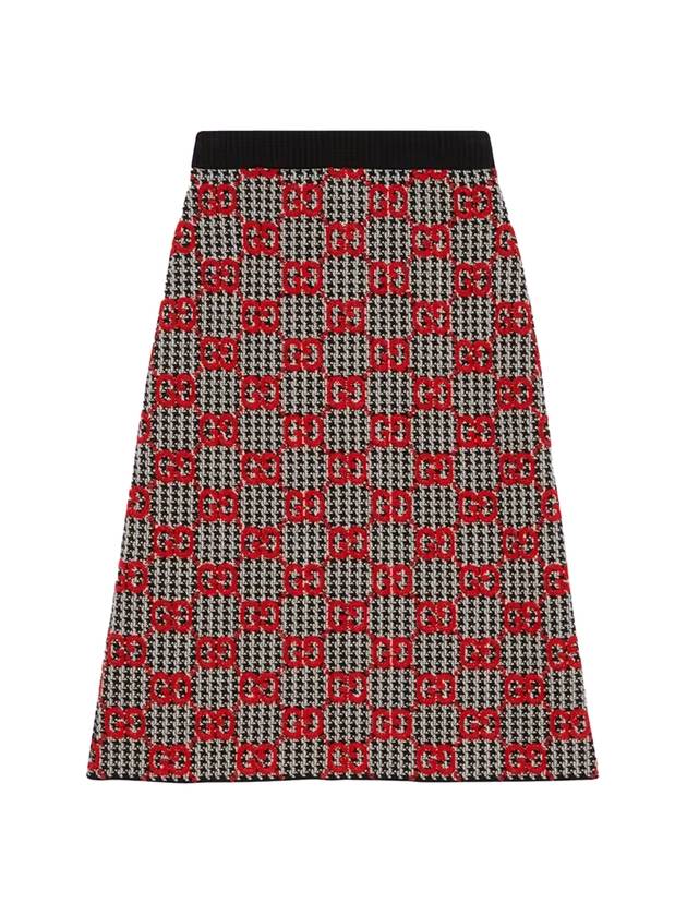 Luxury Gucci Trending 2025 Women's GG Boucle Pied de Full Wool H-Line Skirt Black Red