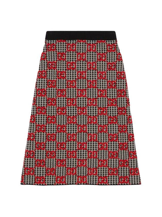 Luxury Gucci Trending 2025 Women's GG Boucle Pied de Full Wool H-Line Skirt Black Red