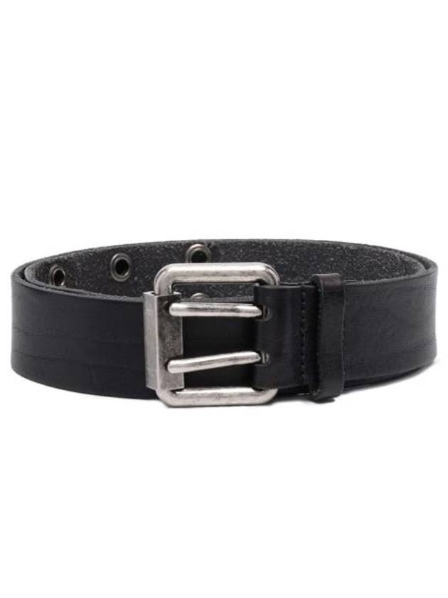 Luxury Saint Laurent Square Buckle Leather Belt Black