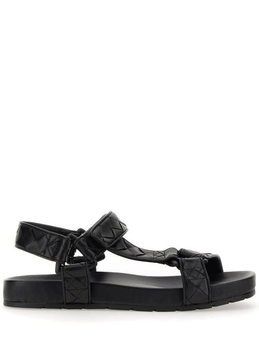 Luxury Bottega Veneta Trip Intrecciato Leather Sandals Black