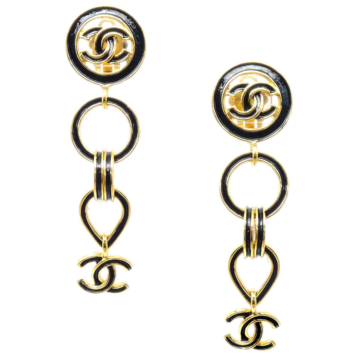 Luxury Chanel Dangle Earrings Clip-On Black 95P
