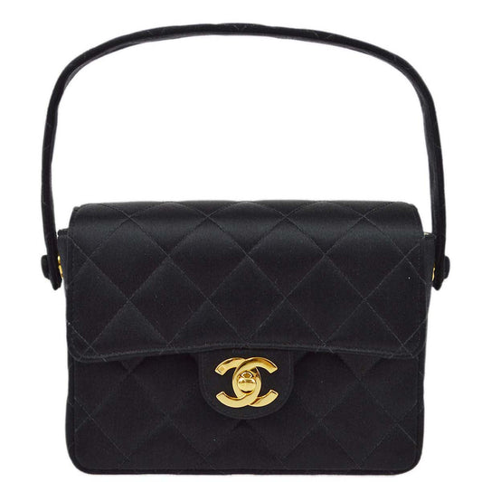Chanel Black Satin Mini Classic Square Flap Handbag