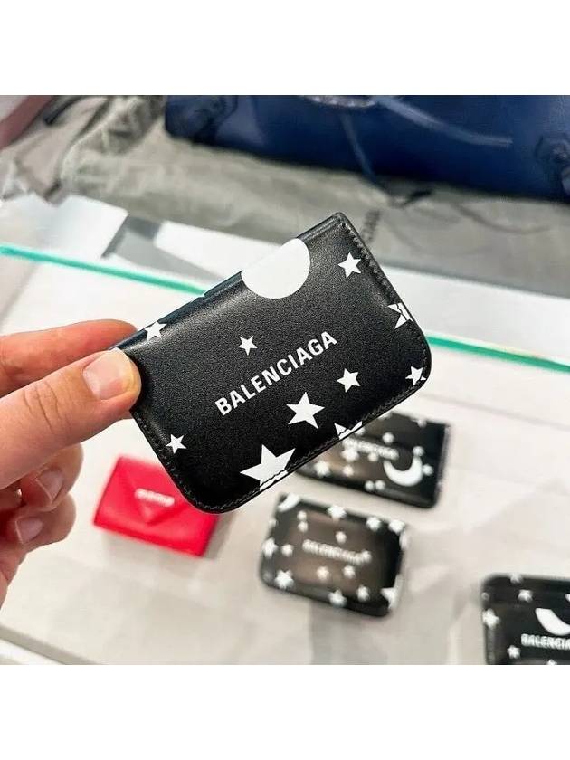Luxury Balenciaga Star Logo Print Tri-Fold Half Wallet Black