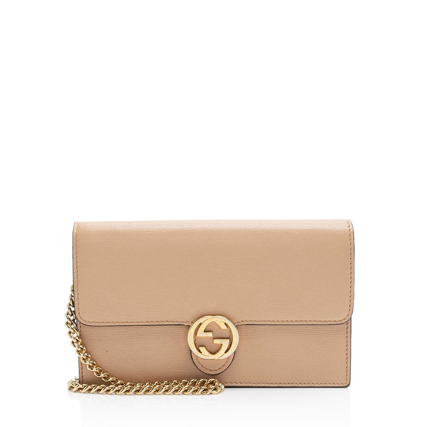 Luxury Gucci Trending 2025 Grained Calfskin Interlocking G Chain Wallet