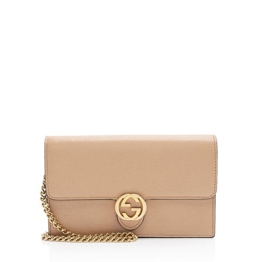 Luxury Gucci Trending 2025 Grained Calfskin Interlocking G Chain Wallet