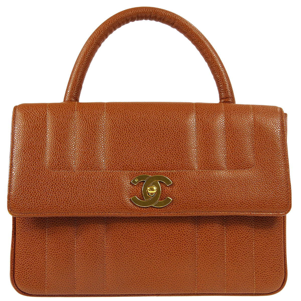 Luxury Chanel 1994-1996 * Brown Caviar Vertical Stitch Top Handle Bag