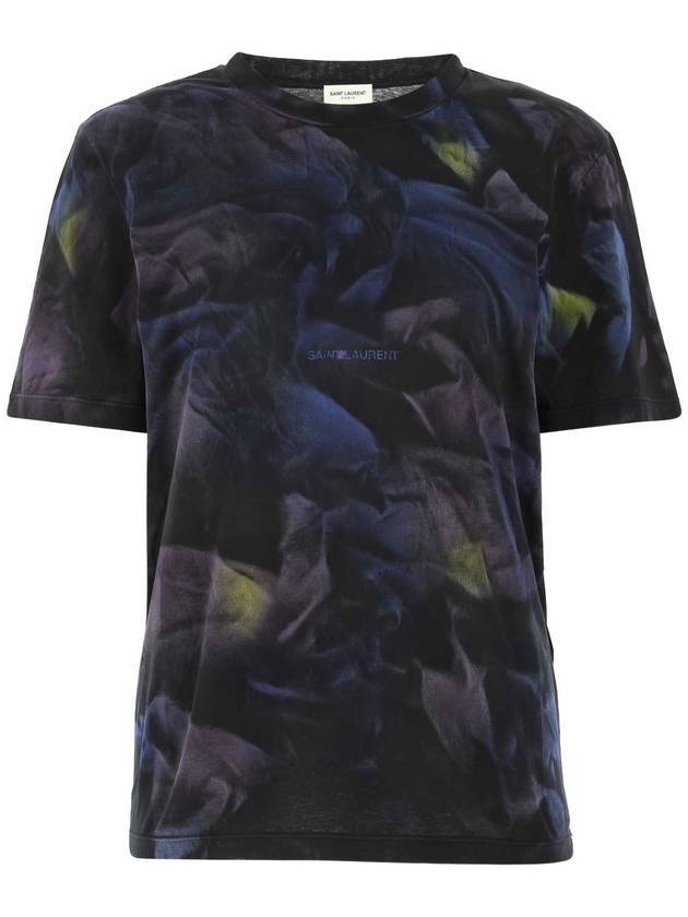 Luxury Saint Laurent Tie Dye Logo Short Sleeve T-Shirt Black