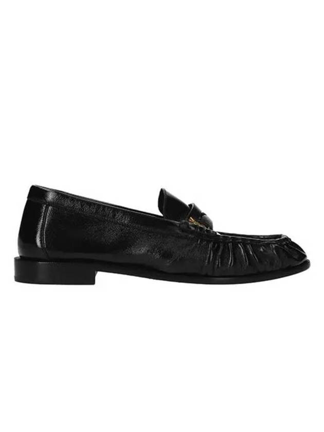 Luxury Saint Laurent Le Signature Cassandre Logo Plaque Lamb Skin Loafer Black