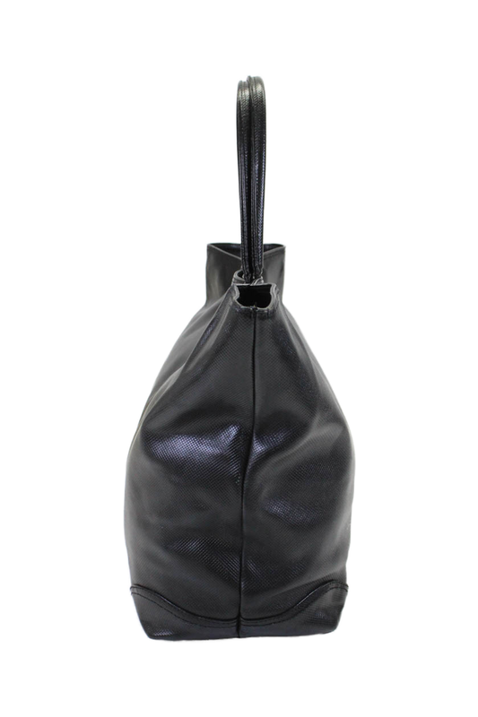 Luxury Bottega Veneta Womens Large Double Handle Textured Leather Tote Handbag Black