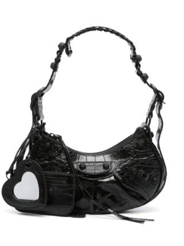 Luxury Balenciaga Le Cagole XS Crocodile Leather Shoulder Bag Matte Black