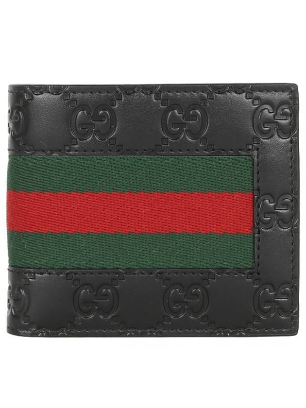 Luxury Gucci Trending 2025 GG Signature Web Leather Half Wallet Black