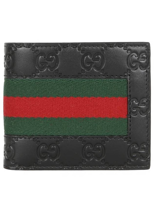 Luxury Gucci Trending 2025 GG Signature Web Leather Half Wallet Black