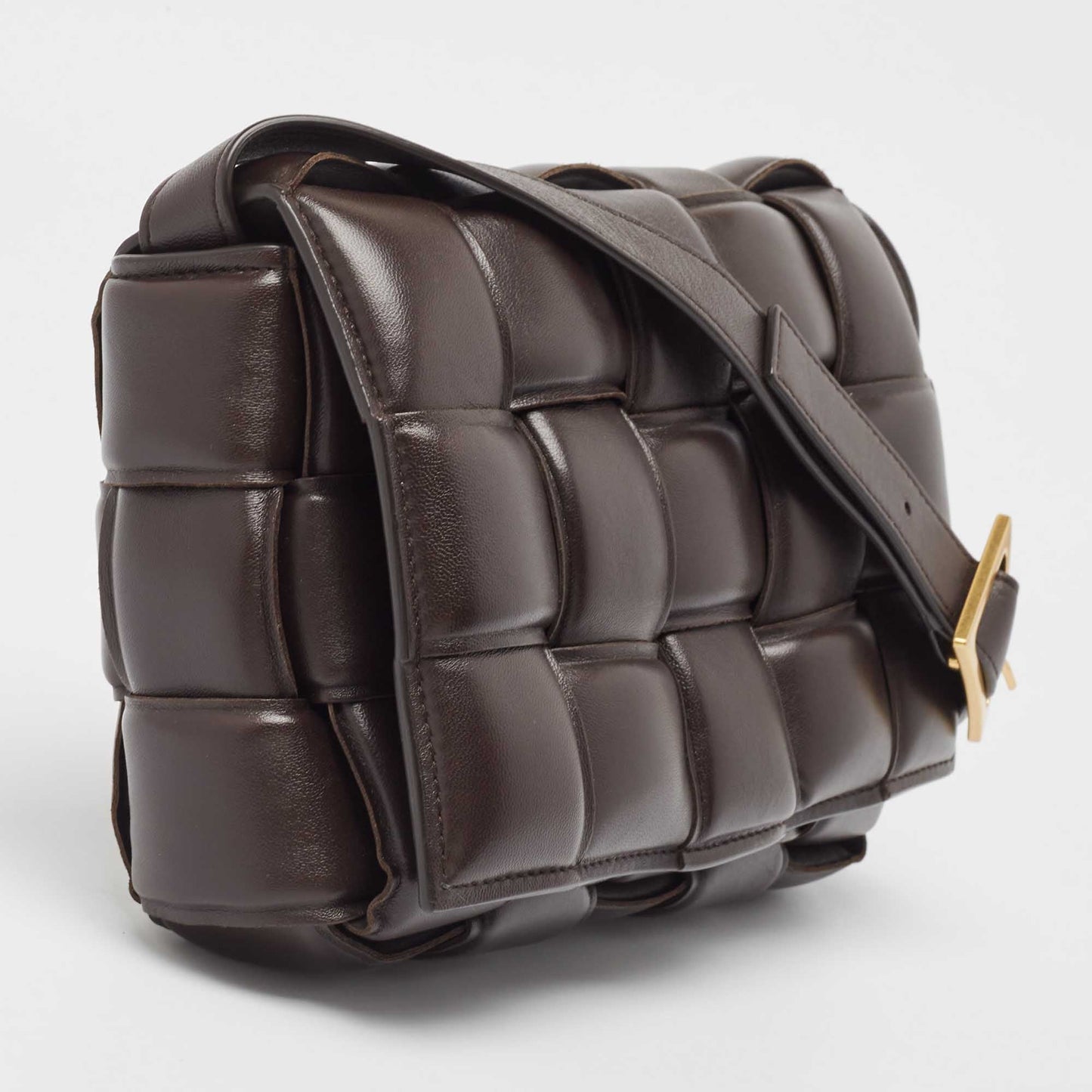 Luxury Bottega Veneta Dark Brown Padded Leather Cassette Shoulder Bag
