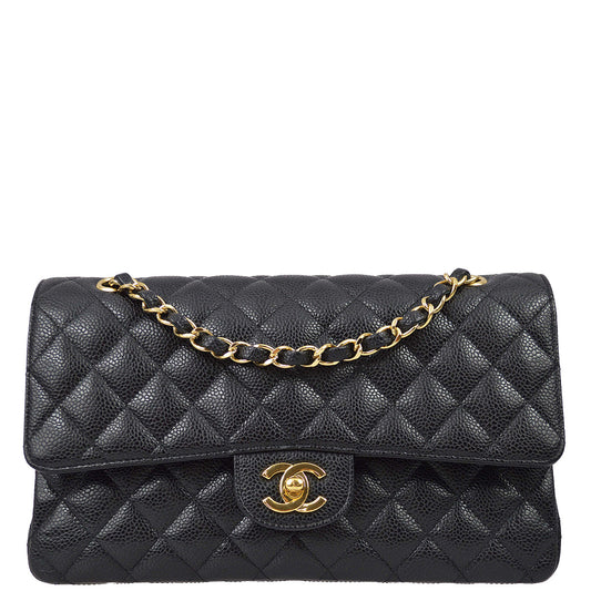 Luxury Chanel 2008-2009 Black Caviar Medium Classic Double Flap Bag