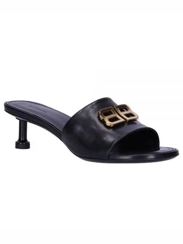 Luxury Balenciaga BB Leather Slipper Heels Black