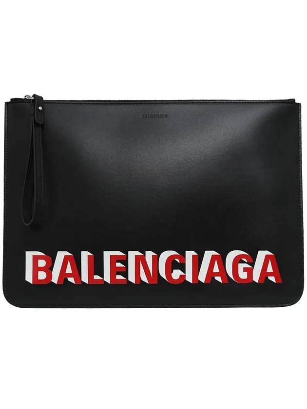 Luxury Balenciaga Logo Strap Clutch Bag Black
