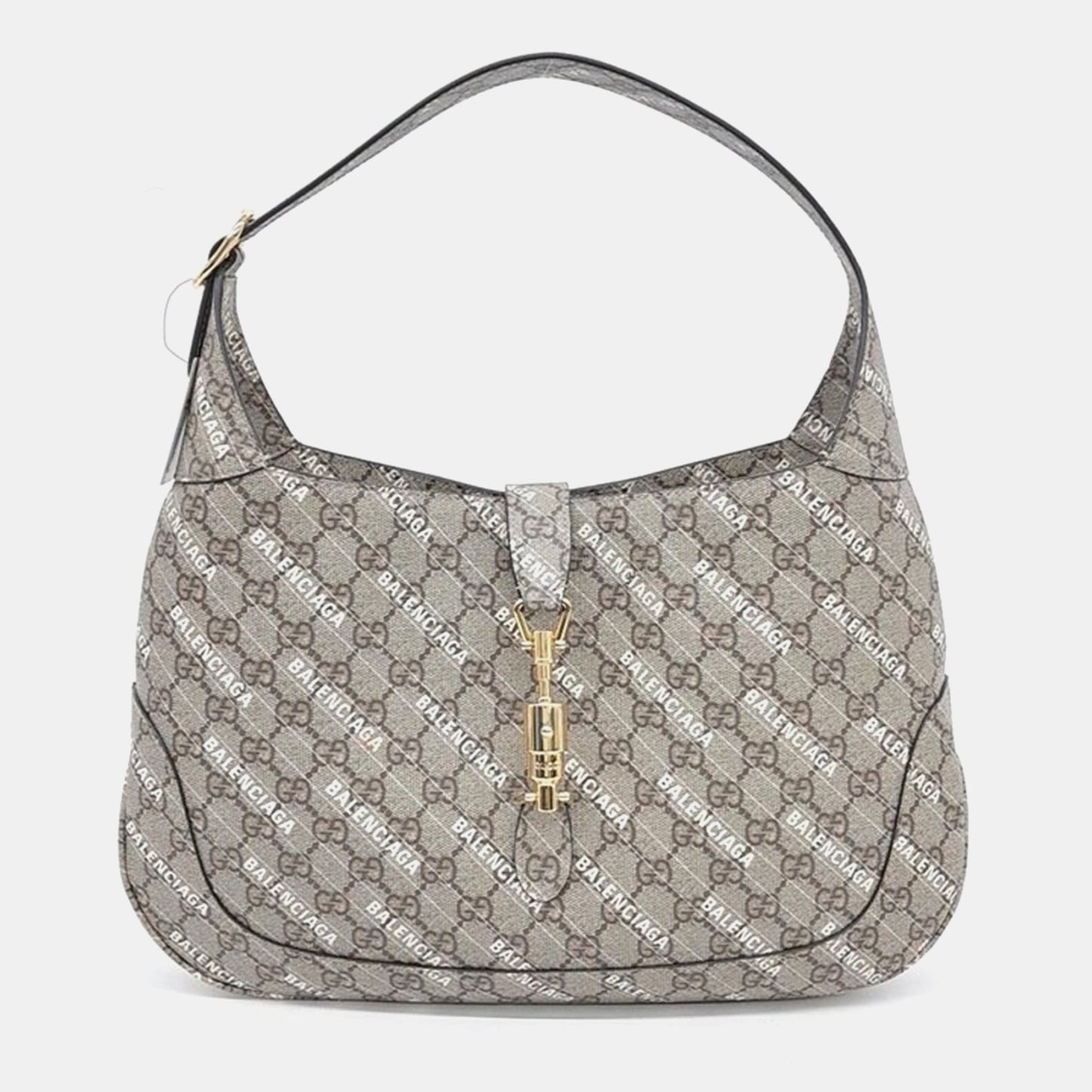 Gucci x Luxury Balenciaga Beige GG Supreme Hacker Project Jackie 1961 Medium Hobo Bag