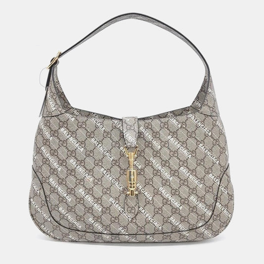 Gucci x Luxury Balenciaga Beige GG Supreme Hacker Project Jackie 1961 Medium Hobo Bag