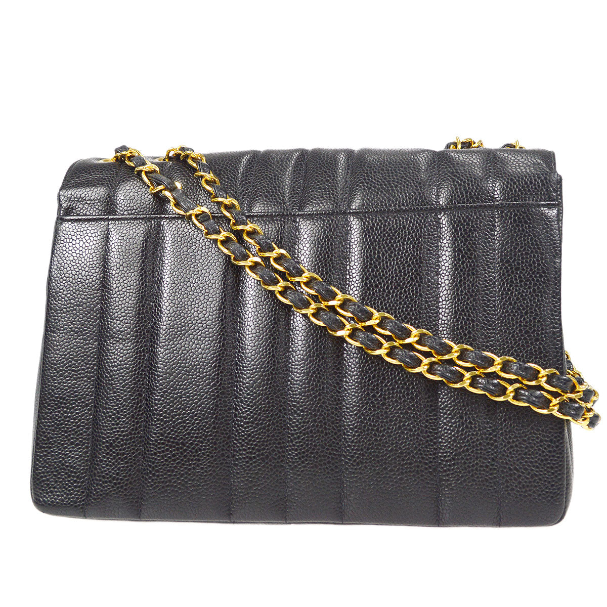 Luxury Chanel 1994-1996 Black Caviar Medium Vertical Stitch Straight Flap Bag