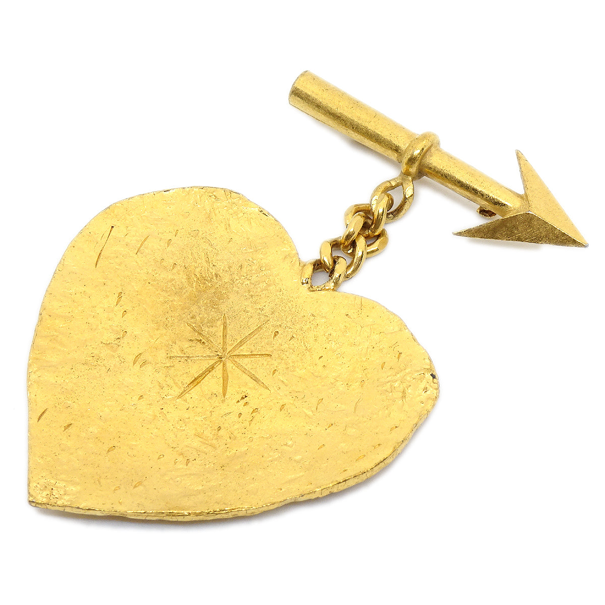 Luxury Chanel 1993 Arrow Heart Brooch Pin Gold