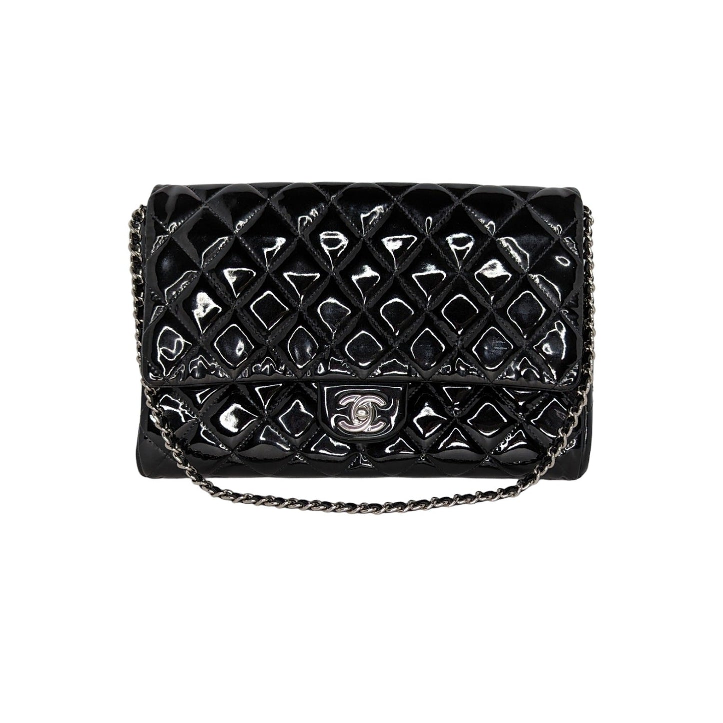 Luxury Chanel bag Black Patent Leather New Clutch With Chain CWC