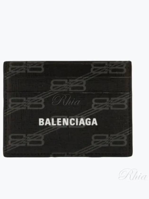 Luxury Balenciaga BB Monogram Card Wallet Black
