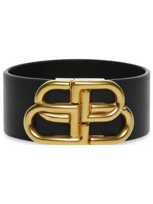 Luxury Balenciaga Double B Logo Buckle Leather Belt Black