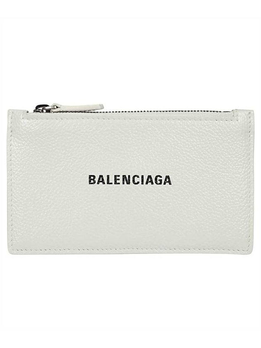Luxury Balenciaga Logo Print Zipper Card Wallet White