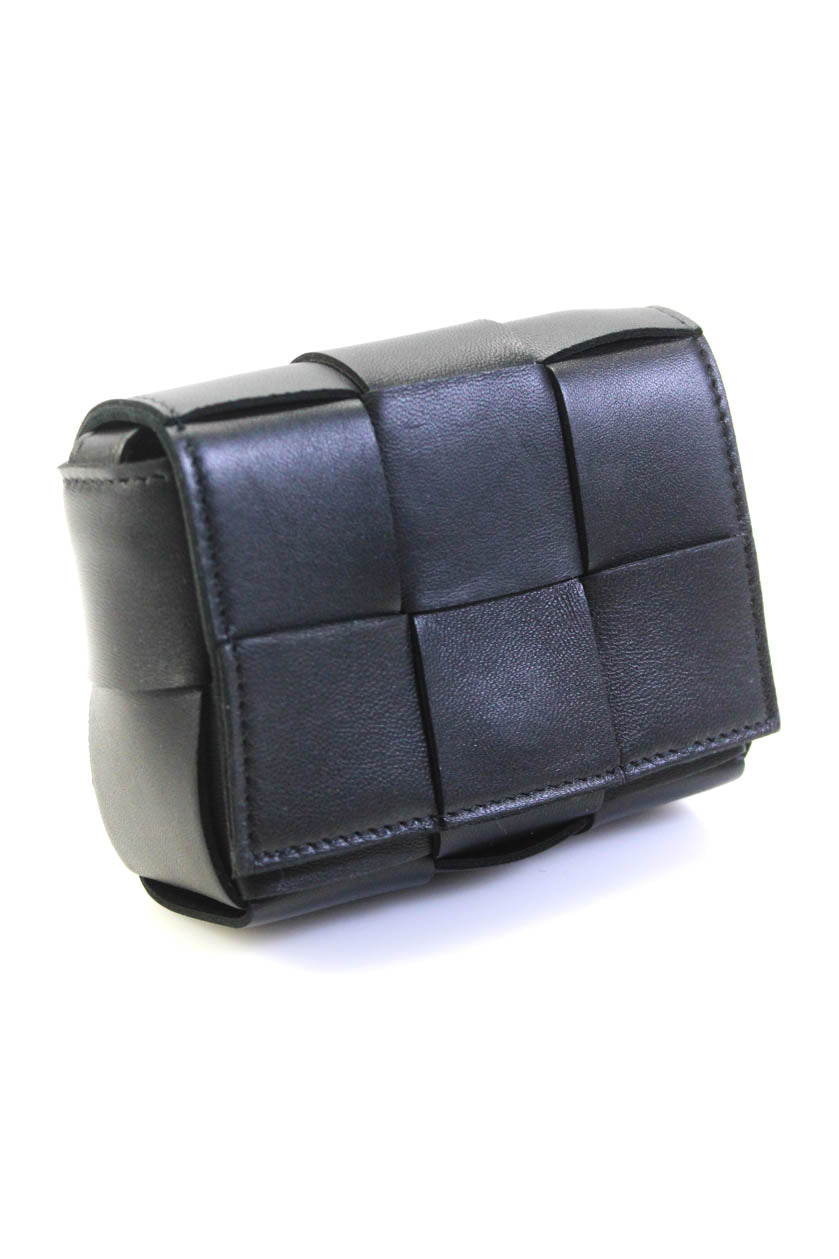 Luxury Bottega Veneta Womens Intrecciato Leather Mini Candy Cassette Handbag Black