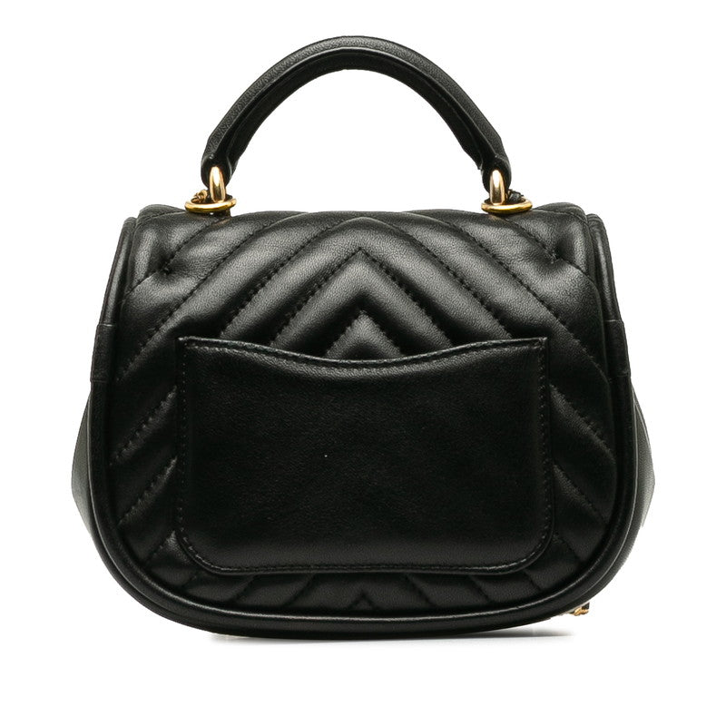 Chanel Coco Mark Chevron Top Handle Chain Shoulder Bag Black Leather