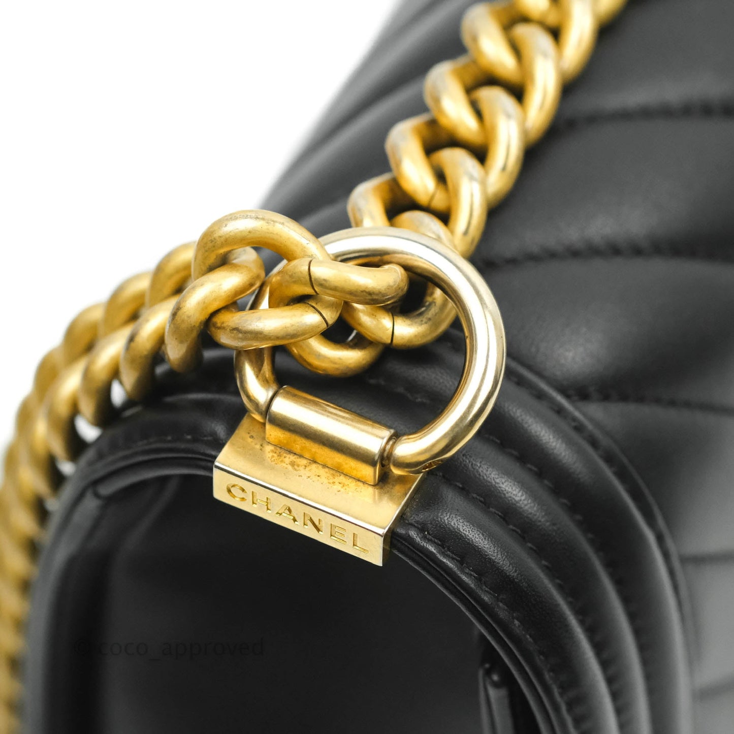 Chanel Medium Chevron Boy Black Calfskin Aged Gold Hardware