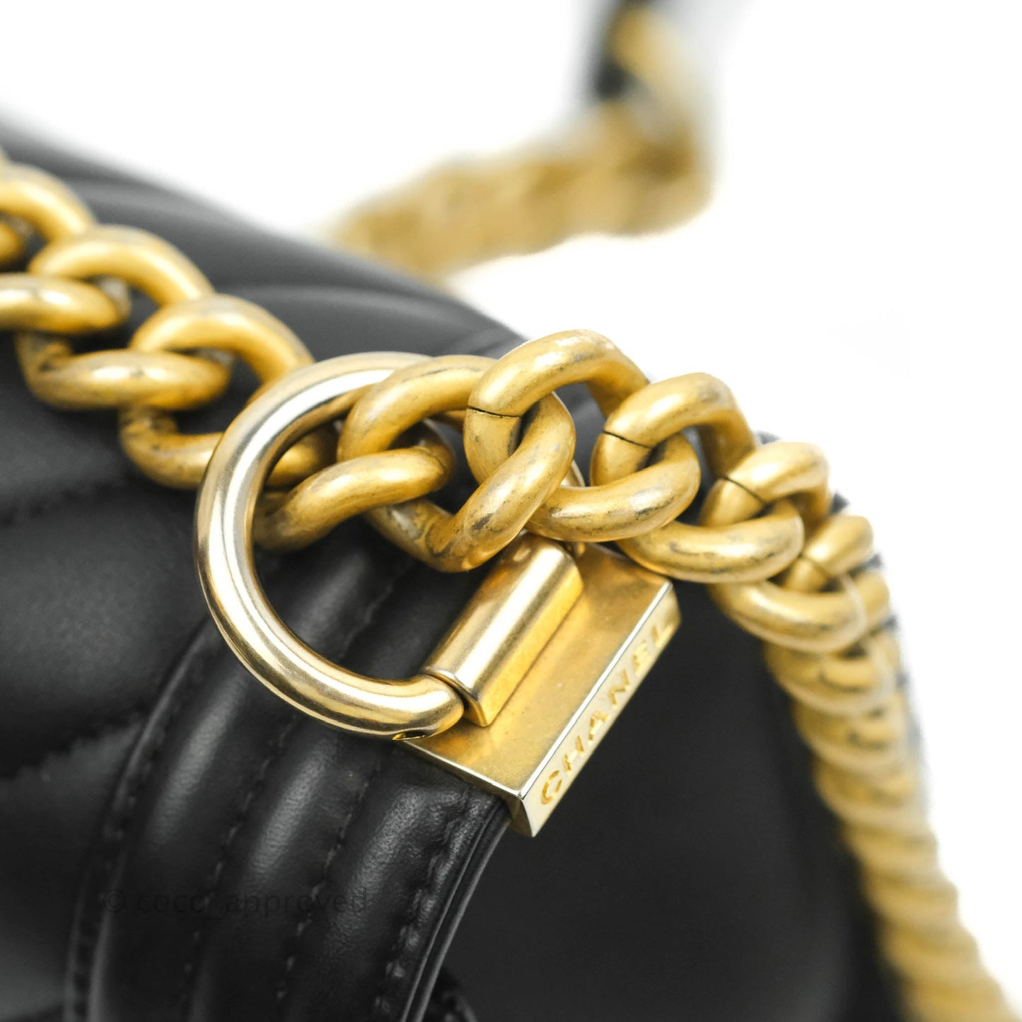 Chanel Medium Chevron Boy Black Calfskin Aged Gold Hardware
