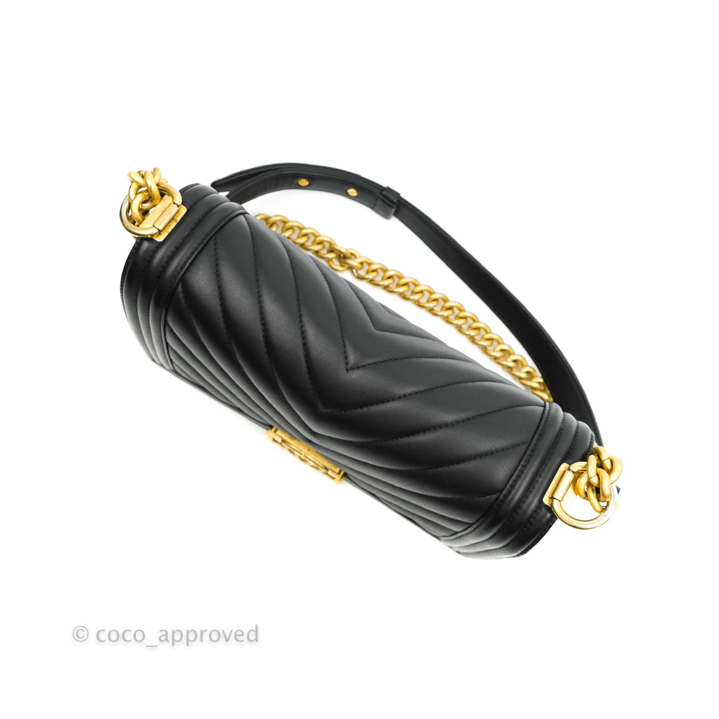 Chanel Medium Chevron Boy Black Calfskin Aged Gold Hardware