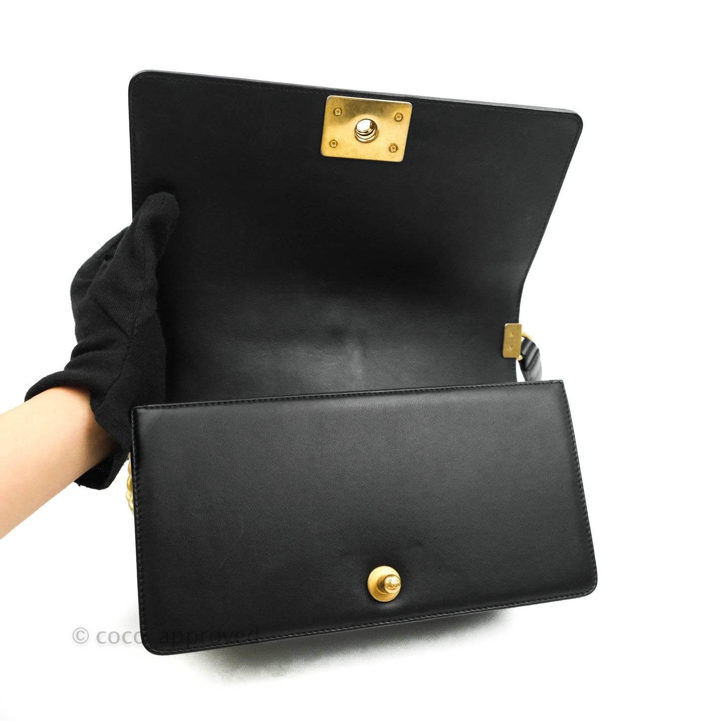 Chanel Medium Chevron Boy Black Calfskin Aged Gold Hardware