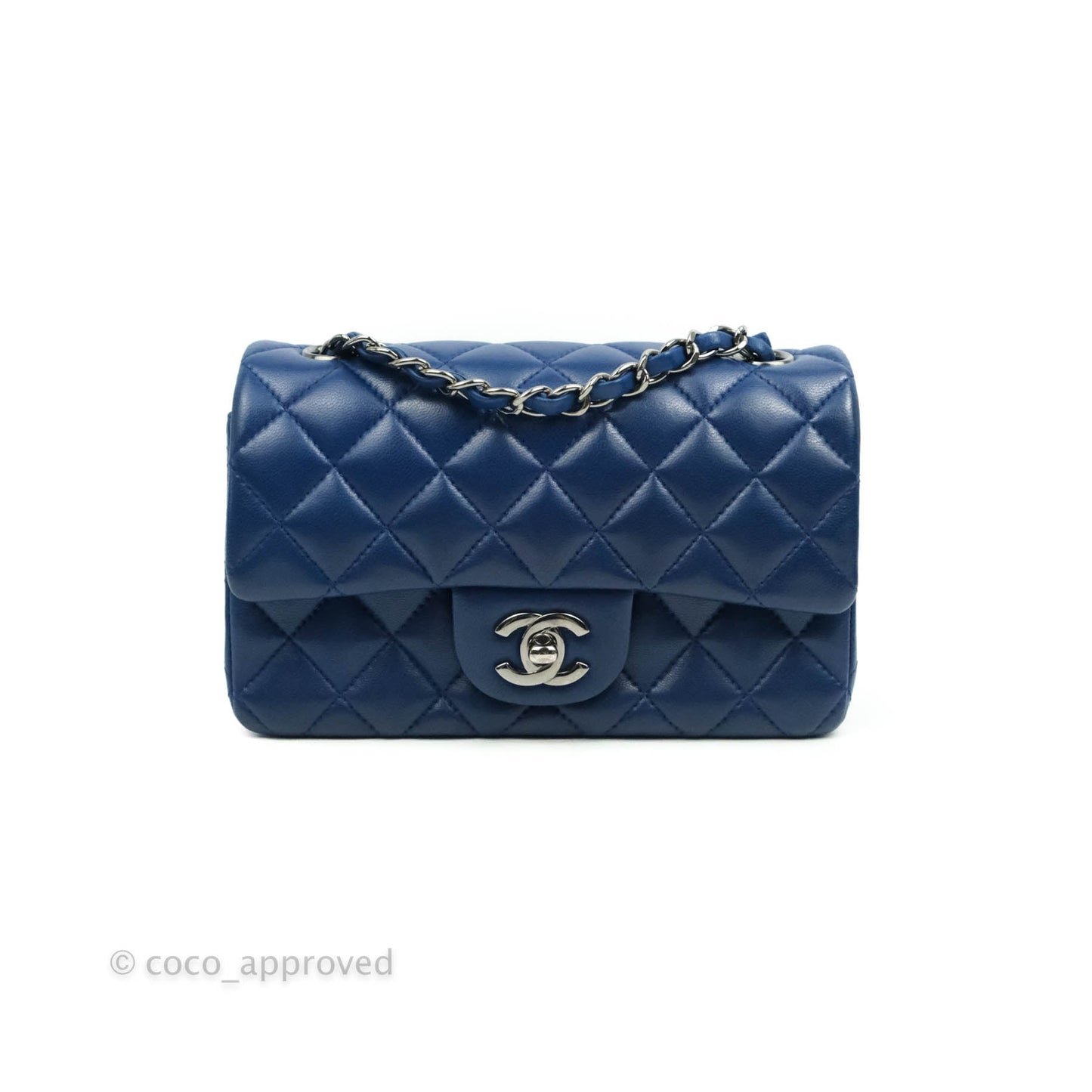 Chanel Quilted Mini Rectangular Flap Dark Blue Lambskin Gun Metal